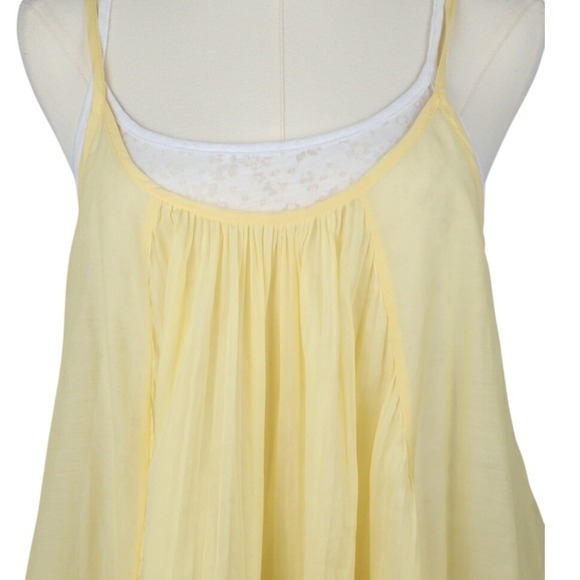 Lagenlook Yellow Pleated Sun Dress with White Floral Lace Slip Liner Set M/L - Picture 2 of 10